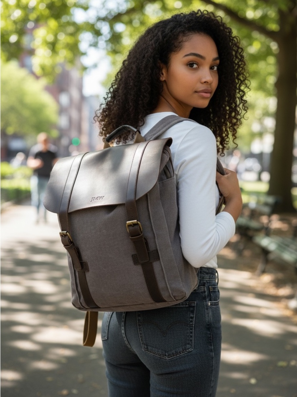 TRENDHIM Brown Leather & Gray Canvas Men's Backpack